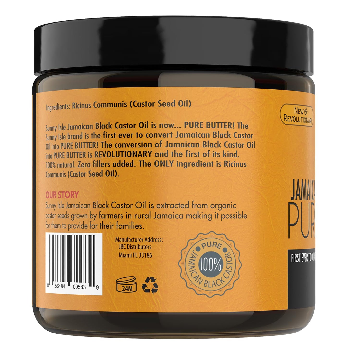 Jamaican Black Castor Oil Pure Butter - Natural Moisturizing for Dry Skin & Hair - 4Oz