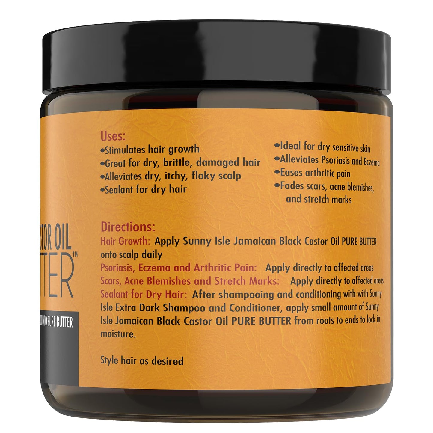 Jamaican Black Castor Oil Pure Butter - Natural Moisturizing for Dry Skin & Hair - 4Oz