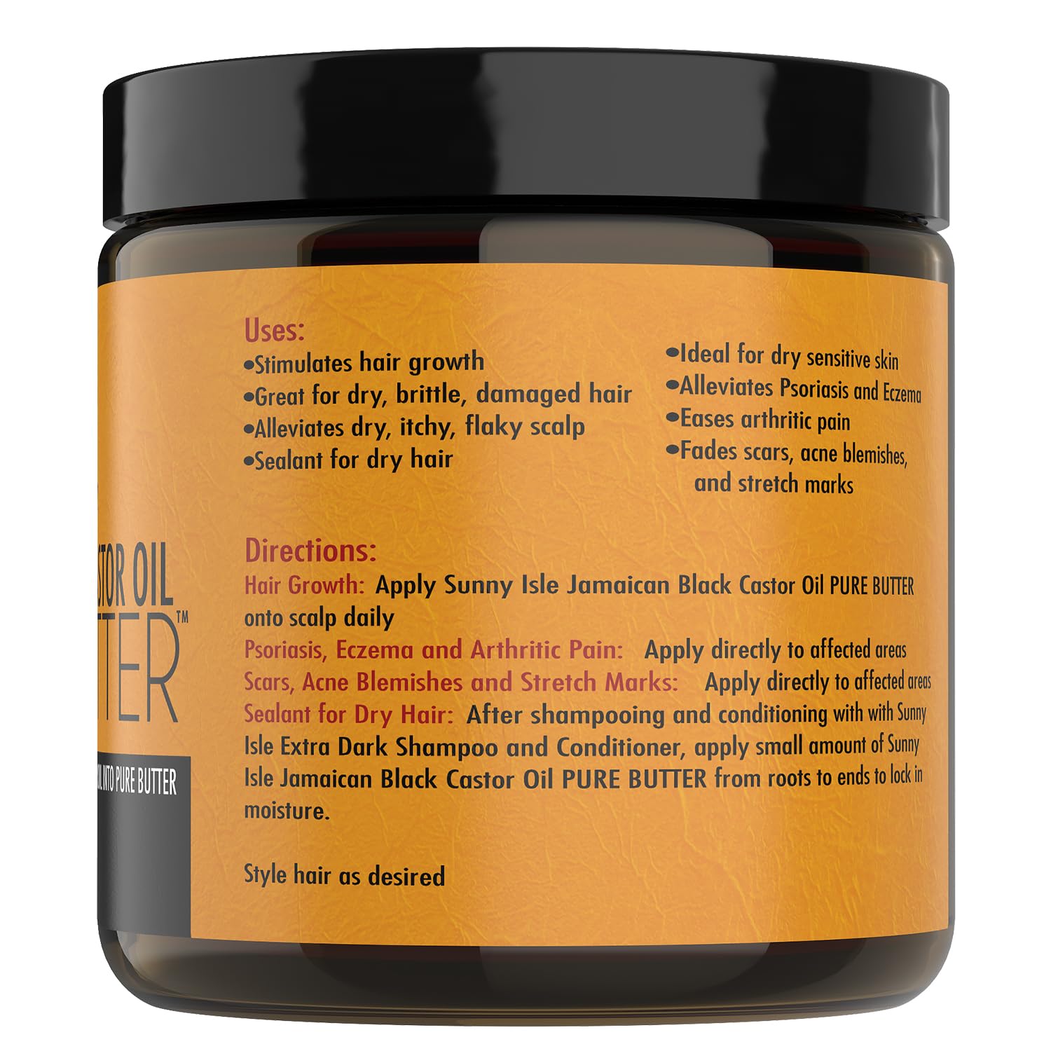Jamaican Black Castor Oil Pure Butter - Natural Moisturizing for Dry Skin & Hair - 4Oz