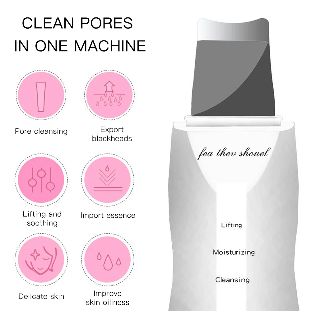 Ultrasonic Skin Scrubber Ance Pore Cleaner Peeling Blackhead Remover Deep Face Cleaning Ultrasonic Ion Facial Shovel Cleanser