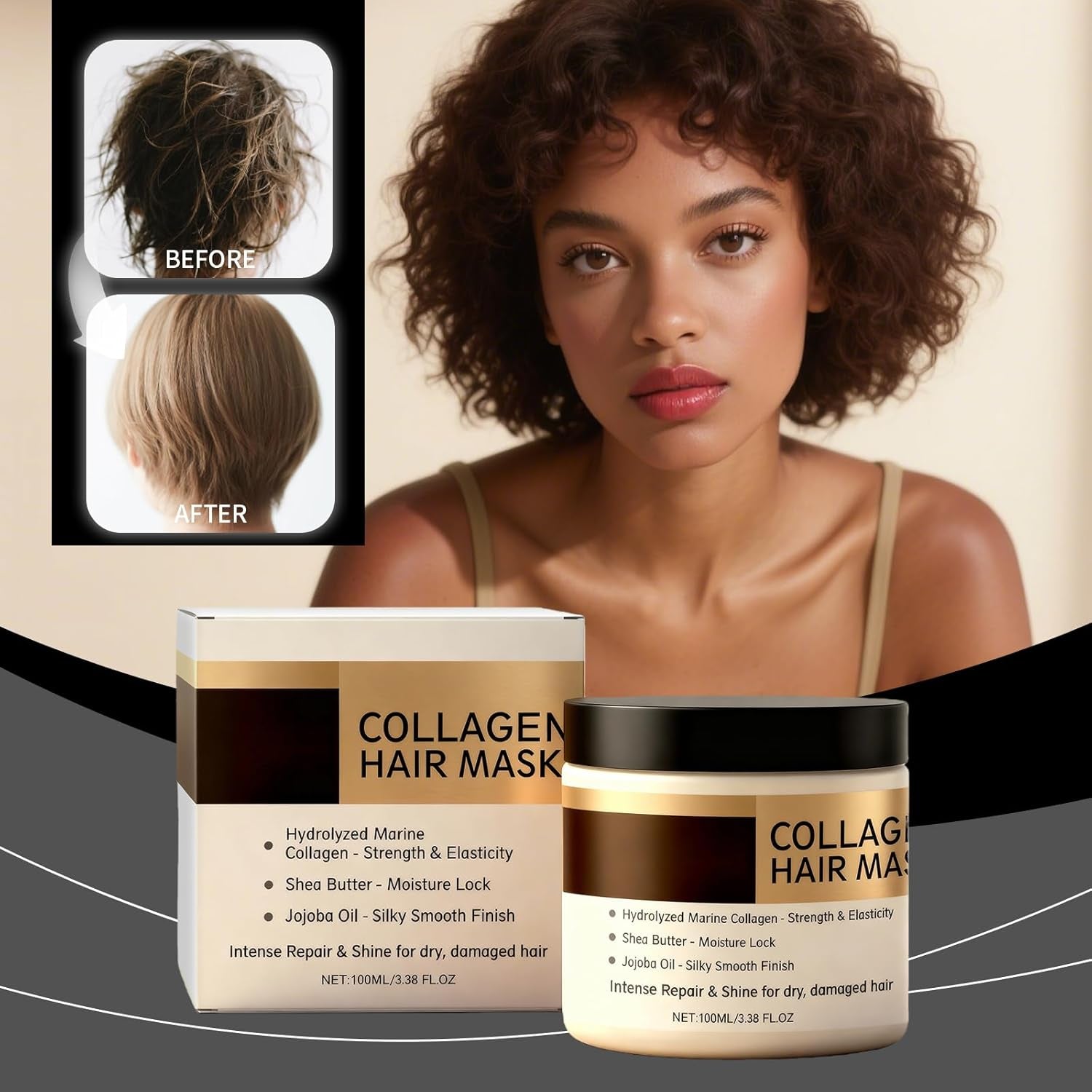 Keratin Hair Mask, Deep Conditioning Hydrating Mask with Collagen, for Dry Damaged Hair, Long-Lasting Moisturizing, for All Hair Types, 3.38Oz