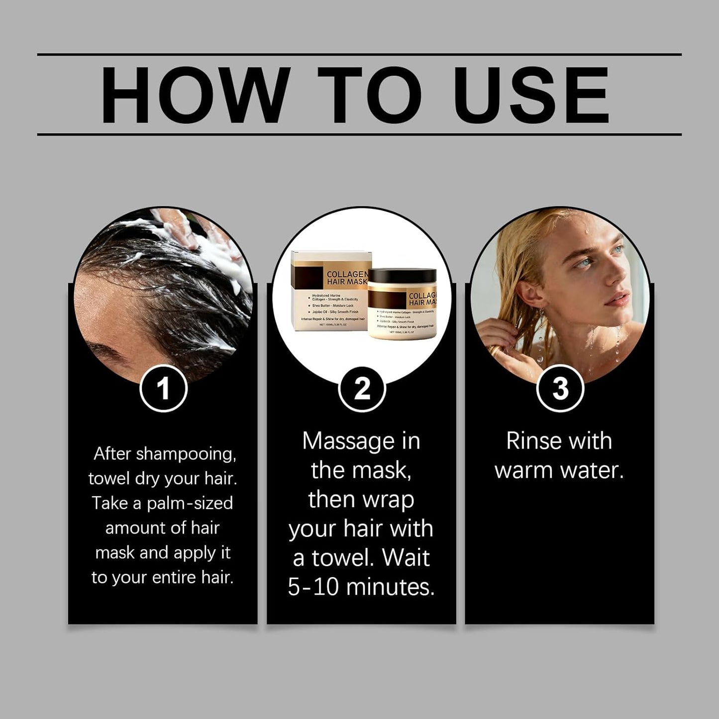 Keratin Hair Mask, Deep Conditioning Hydrating Mask with Collagen, for Dry Damaged Hair, Long-Lasting Moisturizing, for All Hair Types, 3.38Oz