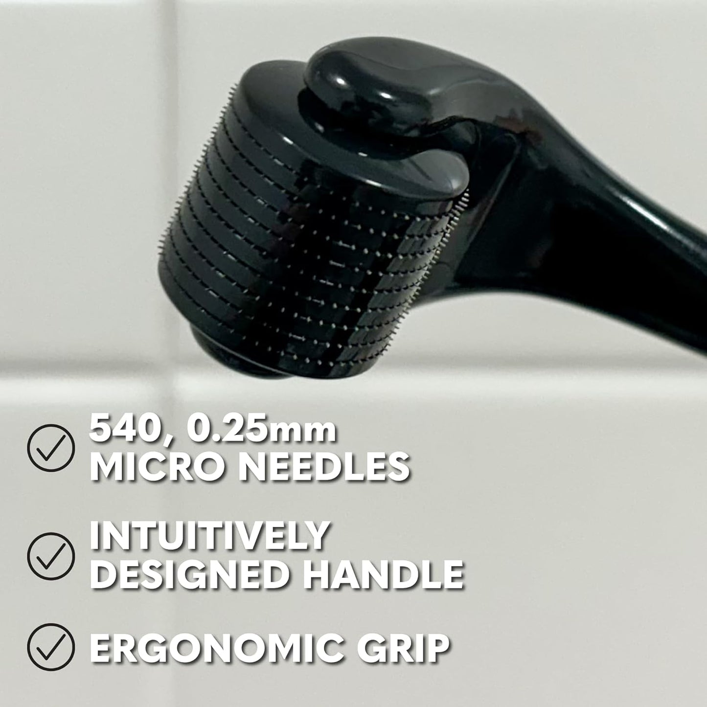 Derma Roller for Face, Body and Scalp - Microneedling for Men and Women with 540 Titanium Microneedles - Beard Roller & Micro Needling Scalp Hair - Black